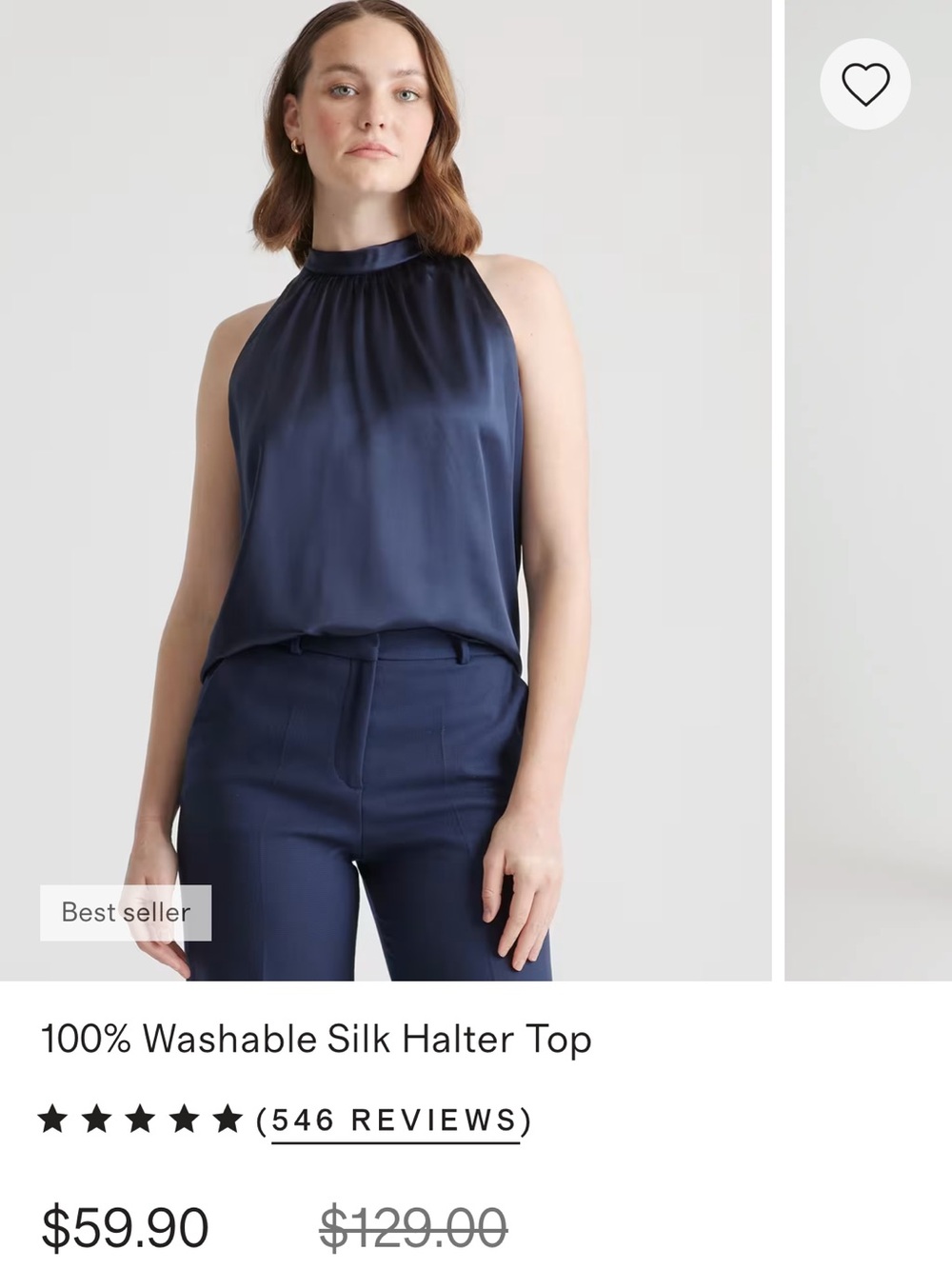 Quince Navy Washable Silk Halter Tank
